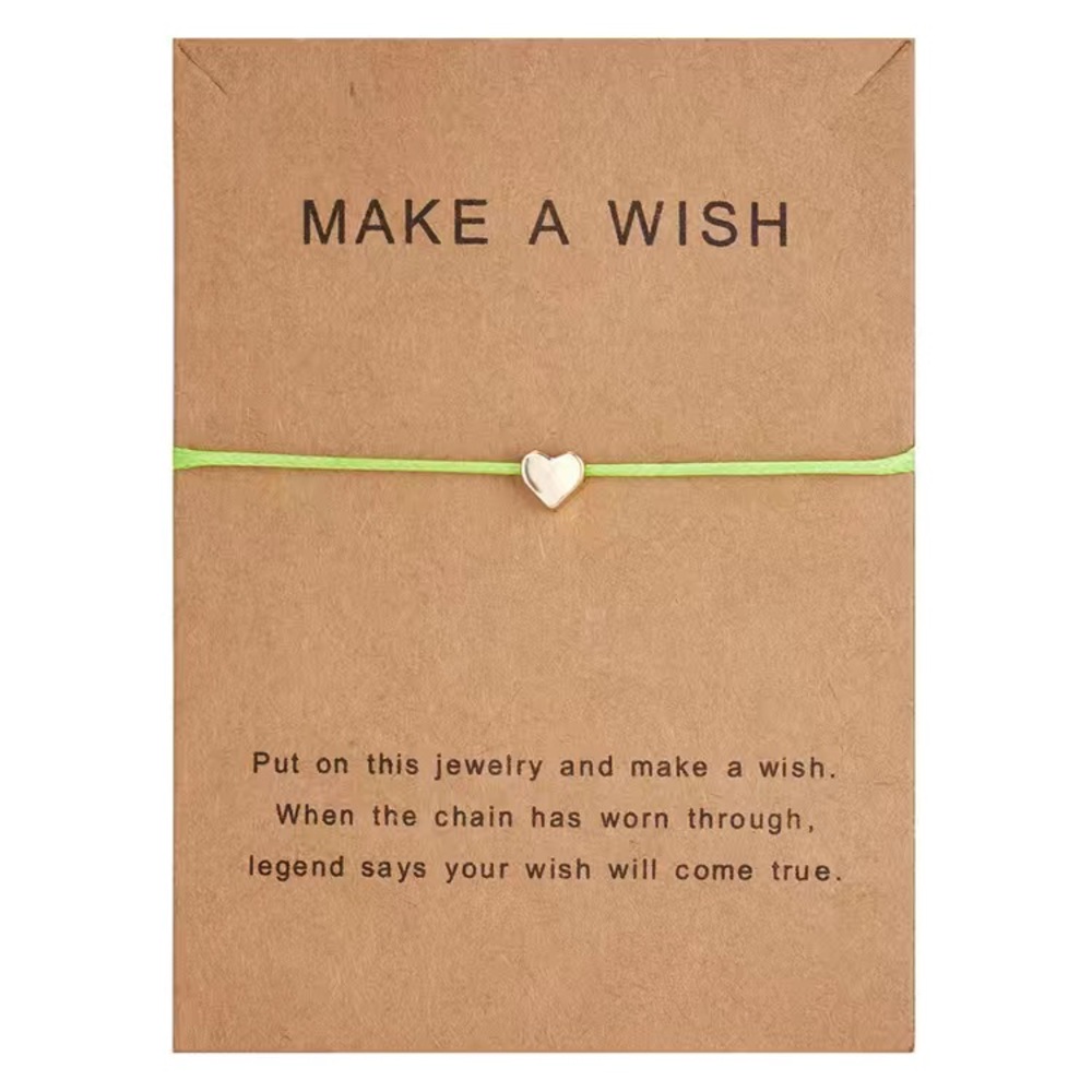 NEW Heart Dainty Make a Wish Green Cord Bracelet